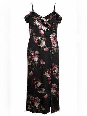 Alexa B Floral Off-Shoulder Maxi Dress in Black and Rose NEW NWT